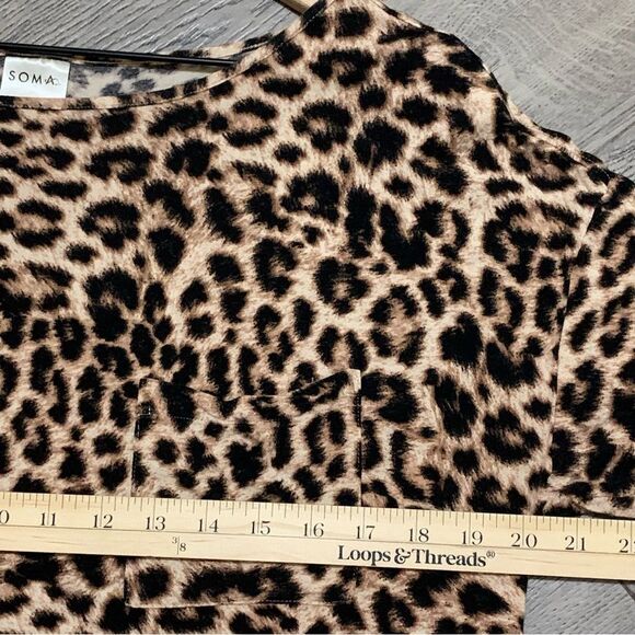 SOMA Animal Nightgown Women’s Small Brown Black Neutral Scoop Neck Pocket. - Picture 7 of 9